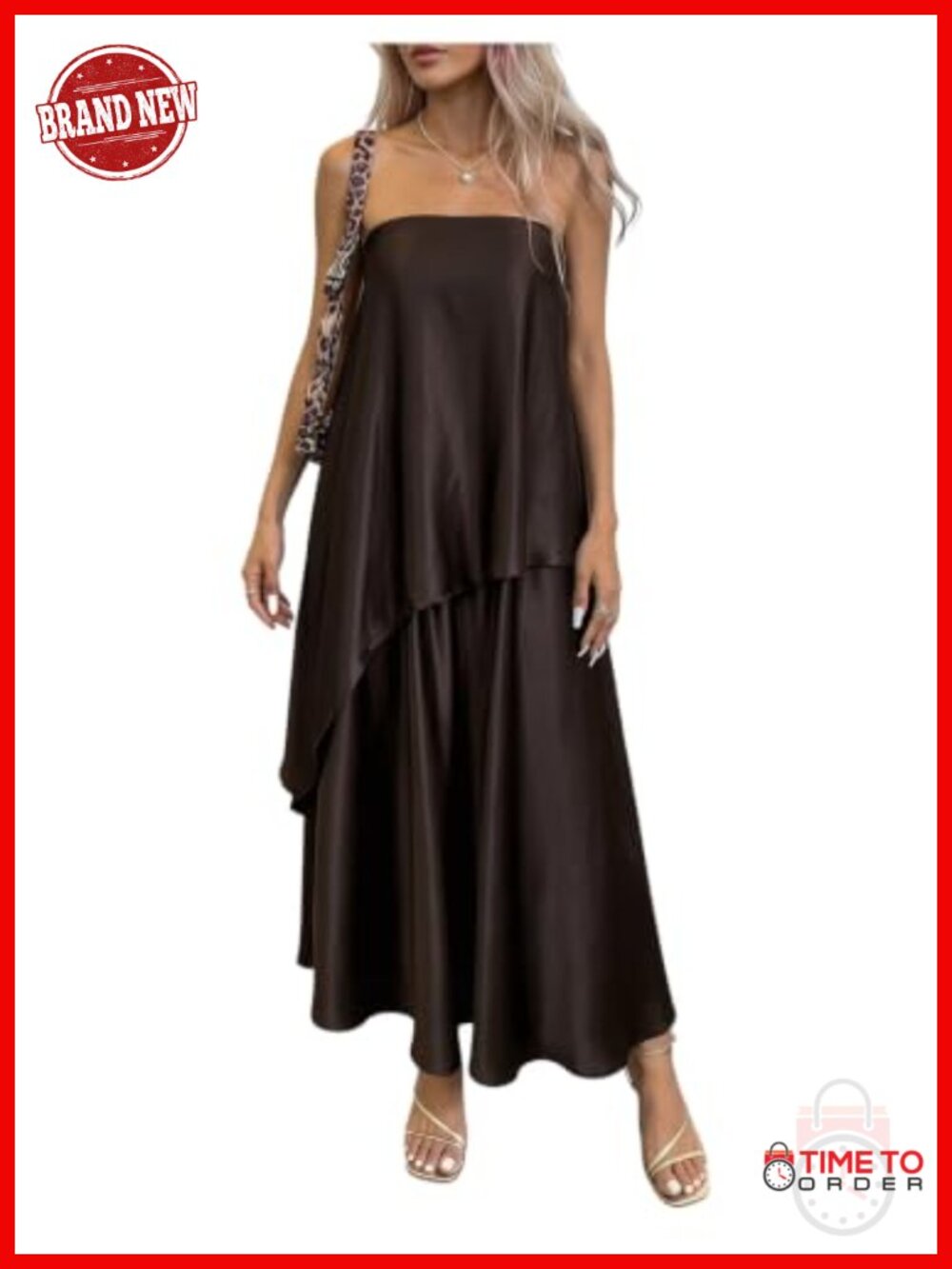 Satin Strapless Maxi Dress Flowy Tube Wedding Guest Formal